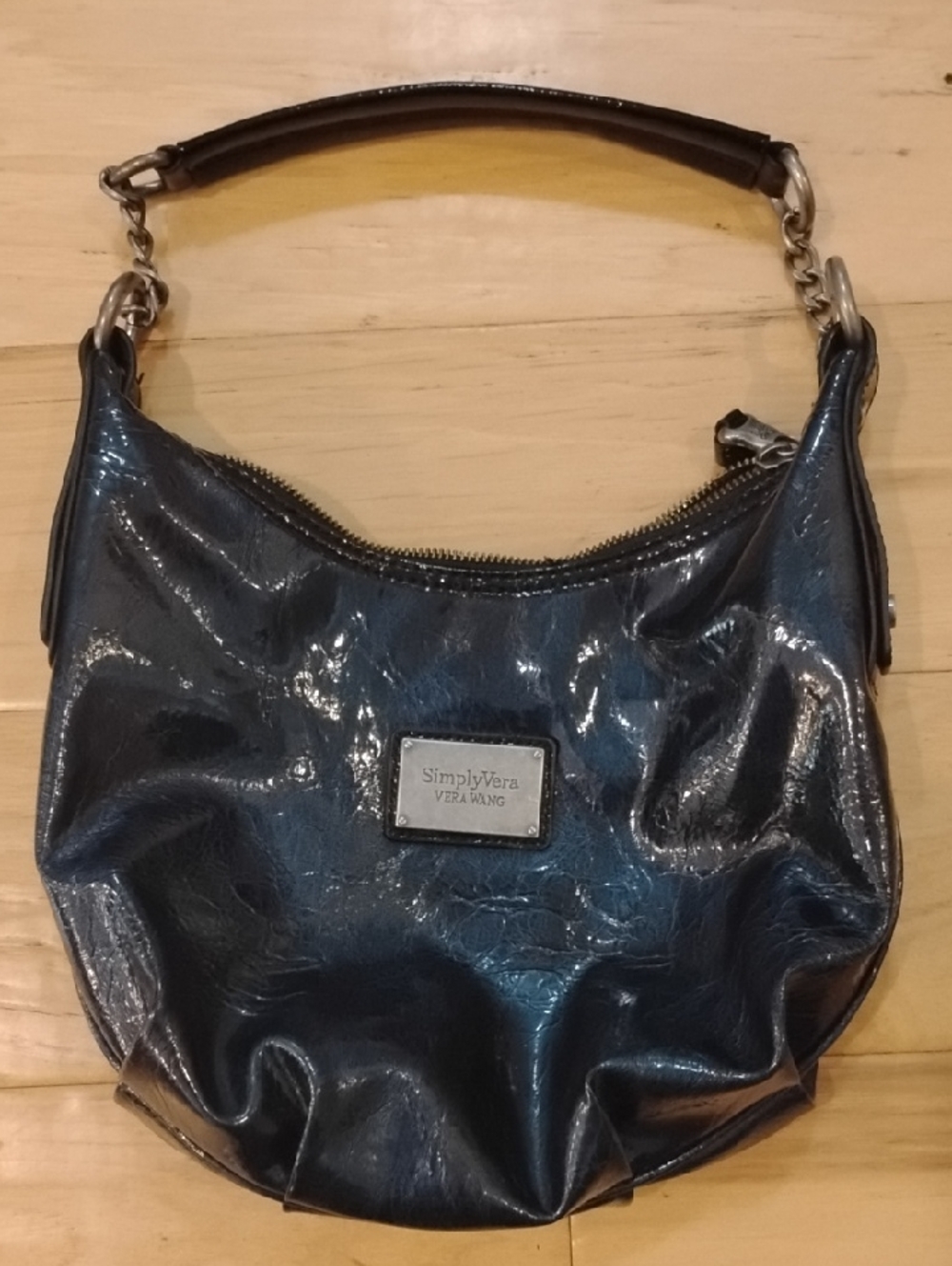 Simply Vera Vera Wang Dark Blue Shiny Patent Hobo Shoulder Bag